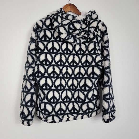 PacSun Women's Small Peace Sign Sherpa Fleece Zip Up Jacket - Picture 4 of 6